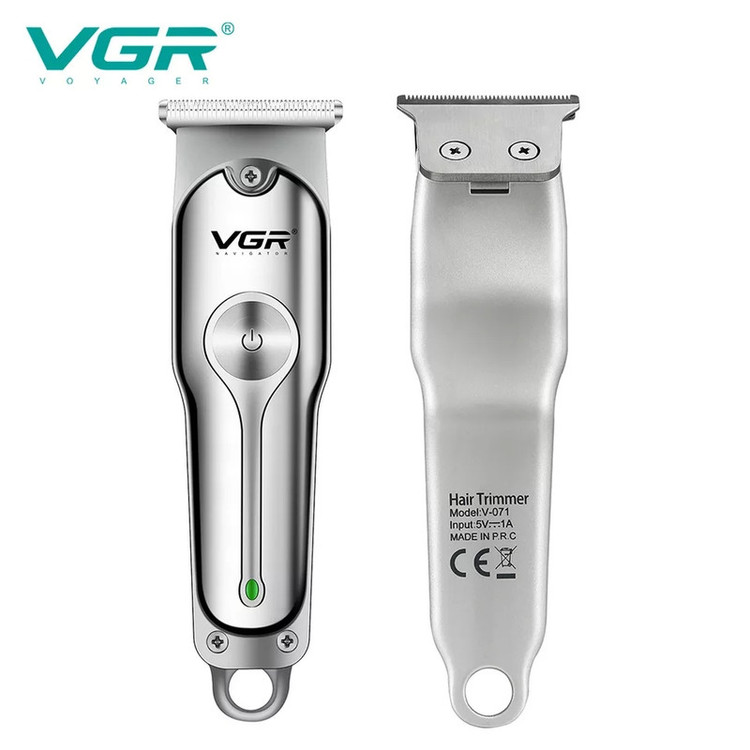 ماشین اصلاح موی سر و صورت وی جی ار مدل V-071 با تیغه دوار روکش الماس، موتور 8500 دور در دقیقه، باتری 600 میلیآمپر ساعت، شارژ USB، استفاده خشک و مرطوب و شانه قابل تنظیم دستی