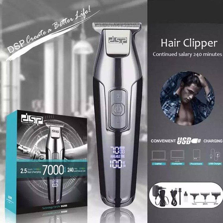 ماشین اصلاح موی سر و صورت دی اس پی مدل 90286 با موتور AC 5 وات، سرعت قابل تنظیم 5500 تا 7000 دور در دقیقه، تیغه استیل ضد زنگ، باتری لیتیومی با شارژ USB و نمایشگر دیجیتال میزان شارژ و سرعت اصلاح