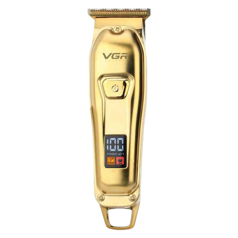 ماشین اصلاح موی سر و صورت وی جی آر مدل V-965 با تیغه استیل ضد زنگ، قابلیت اصلاح با شماره صفر، تنظیم سرعت، شانه قابل تنظیم و باتری 600 میلیآمپر ساعت با شارژ USB و طراحی ارگونومیک و مقاوم در برابر لغزش