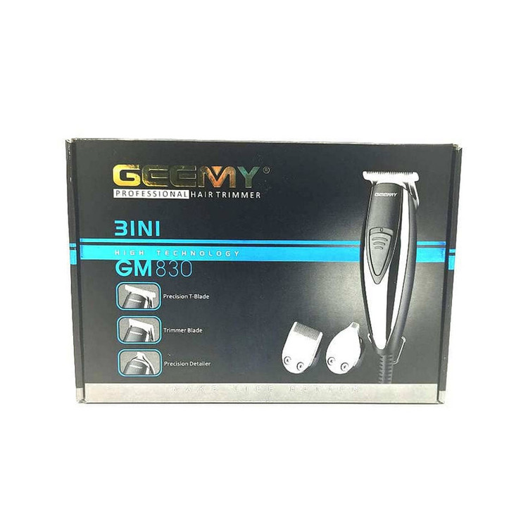 ماشین اصلاح موی سر و صورت جیمی مدل GM-830 با تیغه استیل ضد زنگ، برش مستقیم، قابلیت تنظیم سرعت، 7 شانه اصلاح از 0.2 تا 9 میلیمتر، وزن 200 گرم و منبع تغذیه برق با آداپتور