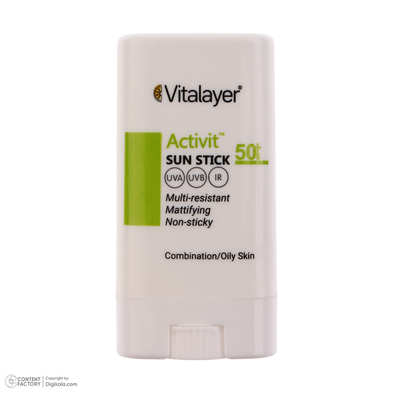 ضد آفتاب استیکی بیرنگ ویتالیر SPF 50 مدل اکتیویت محافظ UVA،UVB,IR مناسب پوستهای مختلط و چرب وزن 15 گرم