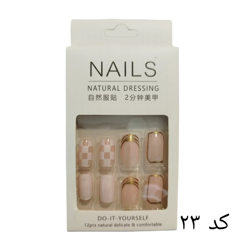 ناخن مصنوعی نوک پهن NAILS به همراه چسب دو طرفه کد 23