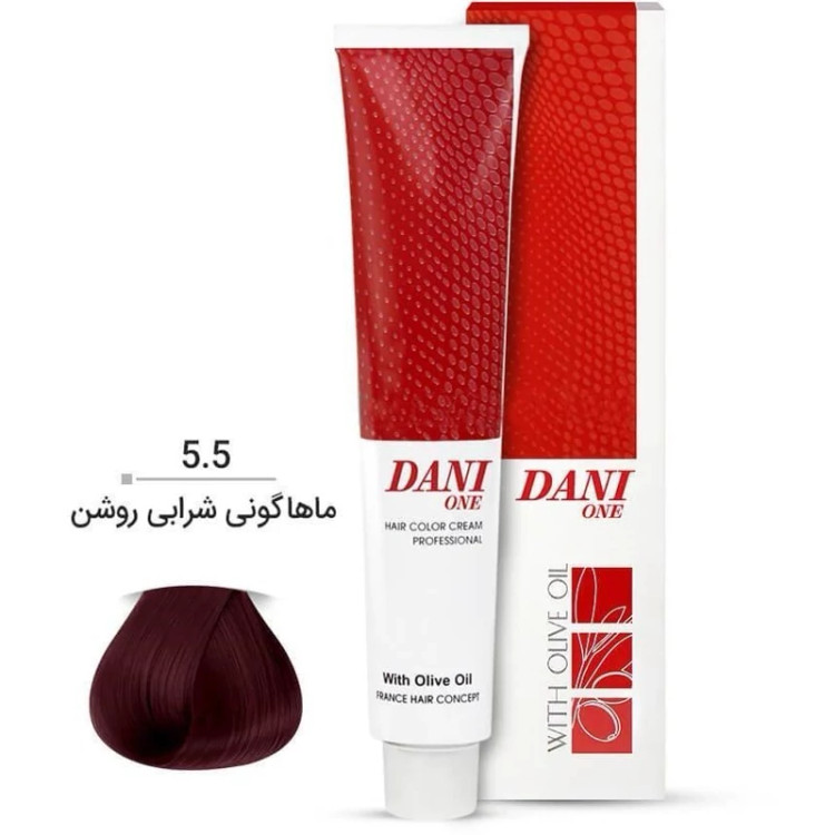 رنگ مو دنی وان شماره 5.5 حجم 100 میلی لیتر رنگ ماهاگونی شرابی روشن
