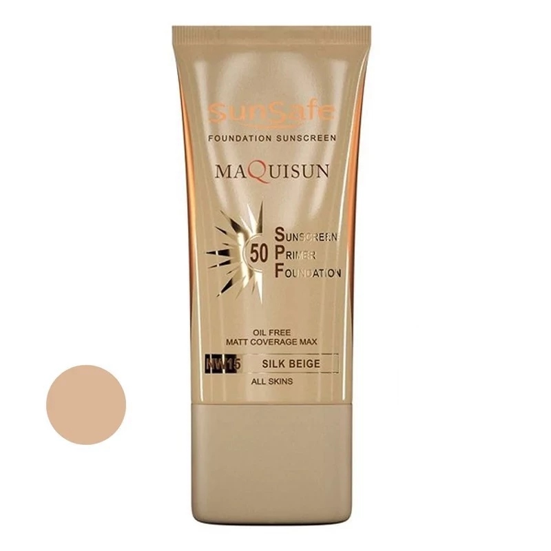 کرم ضدآفتاب رنگی مکیسان سان سیف، 50 SPF، مدل NW15 رنگ بژ ابریشمی، مناسب انواع پوست حجم 40 میلیلیتر