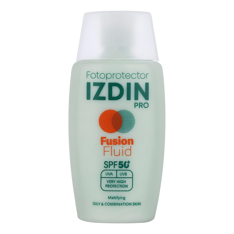 فلوئید ضد آفتاب بیرنگ صورت و گردن ایزدین پرو SPF 50 مدل Safe Eye Tech محافظ در برابر اشعه UVA و UVB مناسب برای پوست چرب و مختلط حجم 50 میلیلیتر
