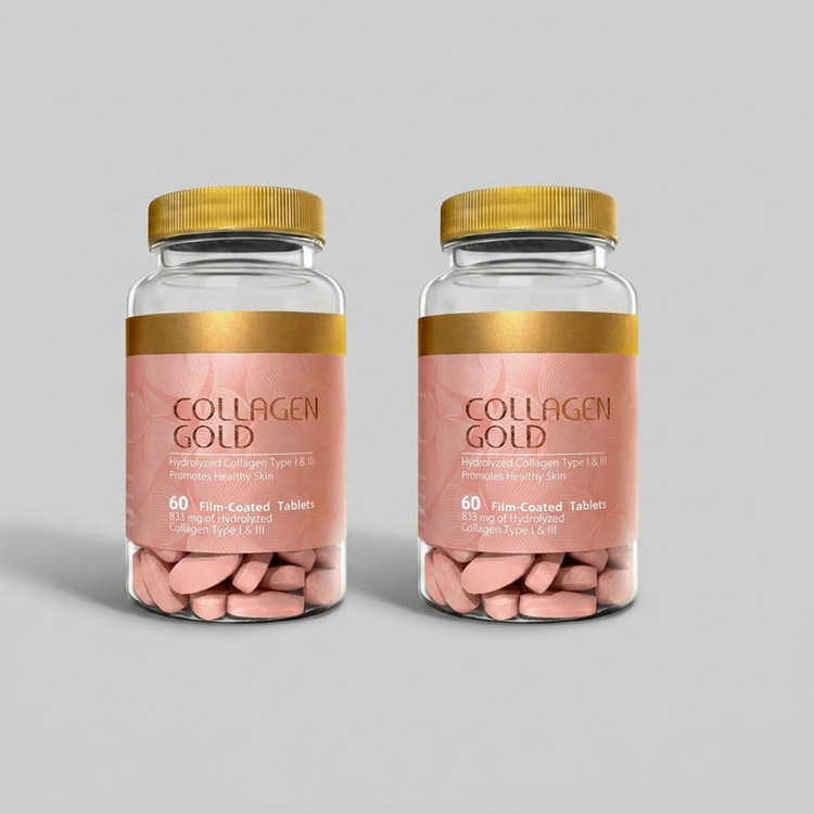 قرص کلاژن آدریان مدل Gold مجموعه 2 عددی 60 عددی، حاوی کلاژن هیدرولیز شده تایپ 1 و 3، بهبود سلامت پوست و مو، مصرف شبانه، ساخت ایران