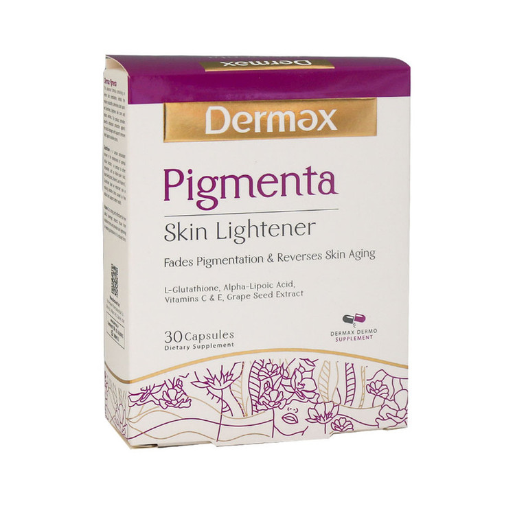 کپسول روشنکننده پوست درمکس مدل Pigmenta بسته 30 عددی با ترکیبات آنتیاکسیدان قوی، کاهش چین و چروک، رفع لکههای تیره و محافظت در برابر آسیب اکسیداتیو سلولی