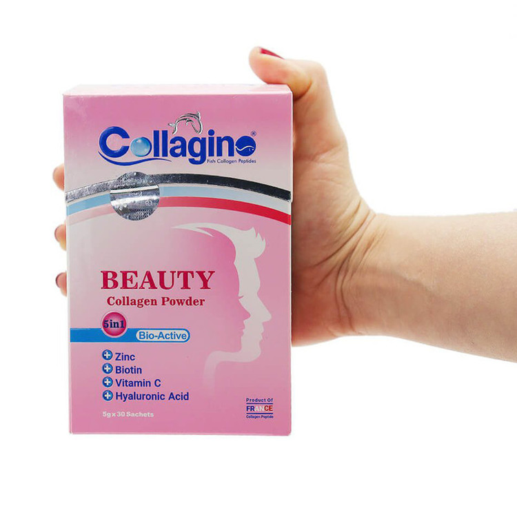 پودر کلاژن تقویتکننده پوست، مو و ناخن کلاژینو بیوتی مدل Beauty حاوی کلاژن پپتاید ماهی، ویتامین سی، زینک، بیوتین و هیالورونیک اسید، مکمل 5 در 1 ضدپیری و آنتیاکسیدان ساخت فرانسه، بسته 30 عددی