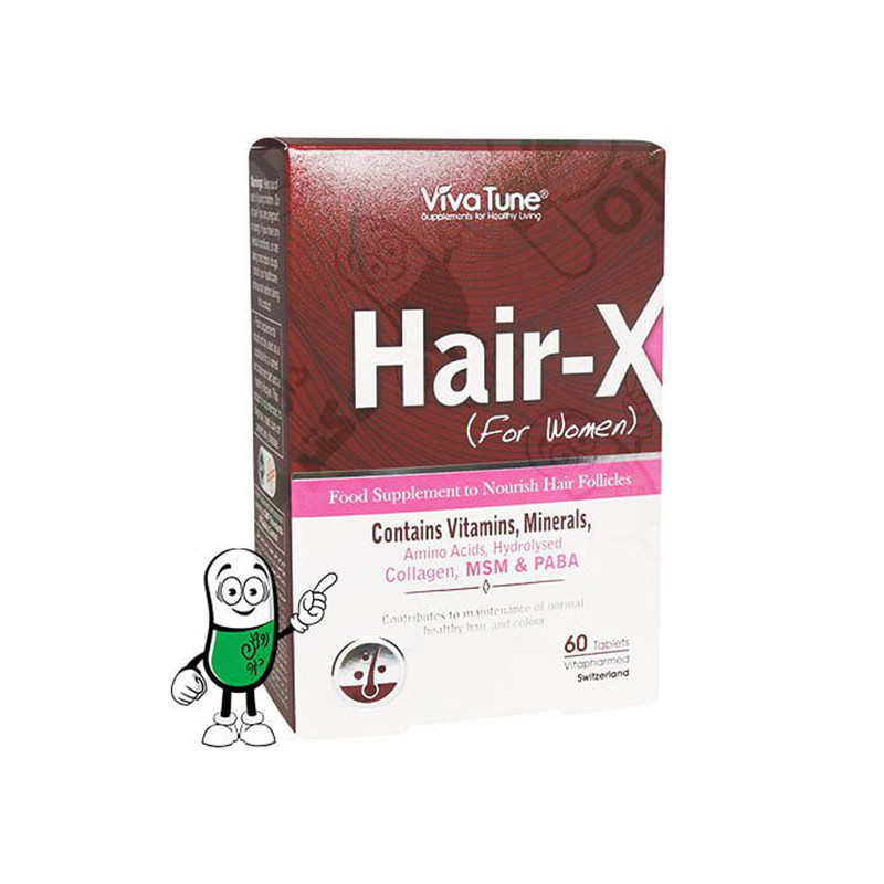 مکمل غذایی تقویت و حفظ سلامت مو بانوان ویوا تون مدل Hair-X با کلاژن هیدرولیز شده، ویتامینها، آمینو اسید، بیوتین، روی، سلنیوم، MSM و PABA، تغذیه عمیق فولیکول و تقویت ریشه مو، بسته 60 عددی
