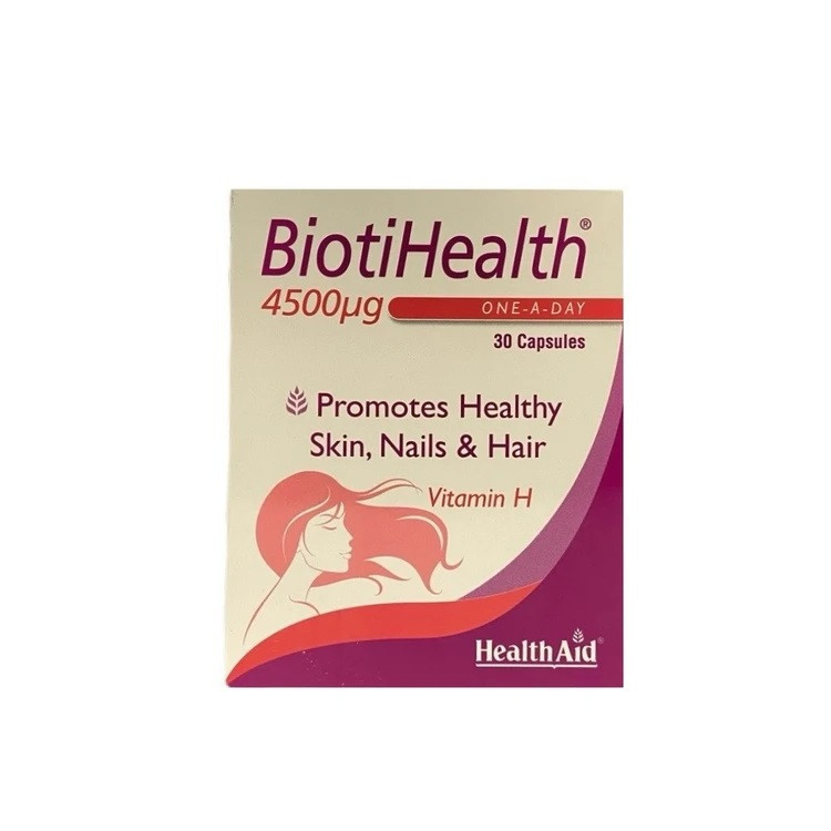 کپسول بیوتین 4500 میکروگرم هلث اید مدل BiotiHealth تقویتکننده مو، ناخن و پوست با جذب بالا و مناسب برای جلوگیری از ریزش مو و افزایش استحکام ناخنها بسته 30 عددی