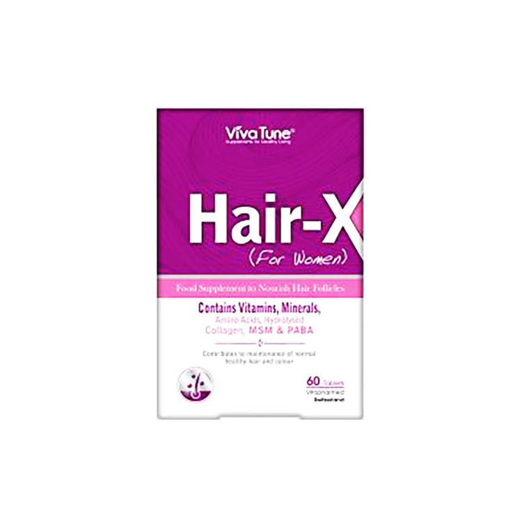 مکمل غذایی تغذیه فولیکول مو ویوا تون مدل Hair-X حاوی ویتامینها، مواد معدنی، آمینو اسید، کلاژن هیدرولیز شده، MSM و PABA بسته 60 عددی