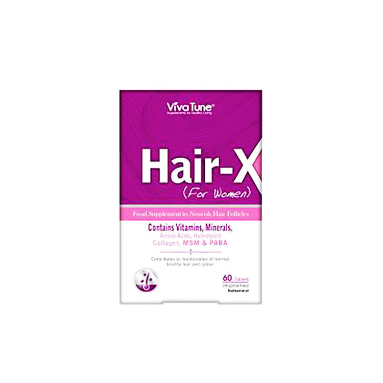 مکمل غذایی تغذیه فولیکول مو ویوا تون مدل Hair-X حاوی ویتامینها، مواد معدنی، آمینو اسید، کلاژن هیدرولیز شده، MSM و PABA بسته 60 عددی