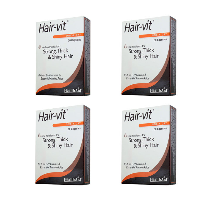 کپسول تقویت مو هلث اید Hair-vit بسته 120 عددی، حاوی ویتامین‌های گروه B و آمینو اسیدهای ضروری، مناسب استحکام، ضخامت و درخشندگی مو، مصرف روزانه یک عدد