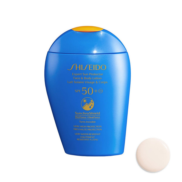 لوسیون ضد آفتاب رنگی spf 50 شیسیدو مدل Expert مناسب انواع پوست حجم 150 میلی لیتر