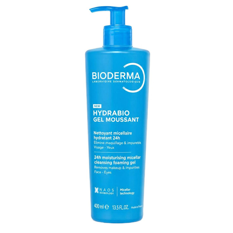 ژل شستوشوی صورت بایودرما مدل Hydrabio Gel Moussant مناسب برای انواع پوست حجم 400 میلیلیتر