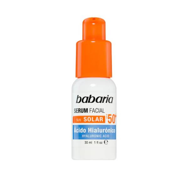 سرم ضد آفتاب بی‌رنگ صورت باباریا SPF 50 مدل Acido Hialuronico ‌محافظ UVA و UVB مناسب برای انواع پوست حجم 30 میلی‌لیتر