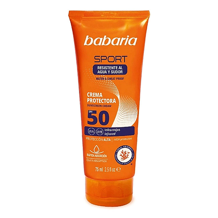 کرم ضد آفتاب بیرنگ صورت باباریا SPF 50 مدل Sport Protectora محافظ در برابر محافظ UVB و UVA مناسب برای انواع پوست حجم 75 میلیلیتر