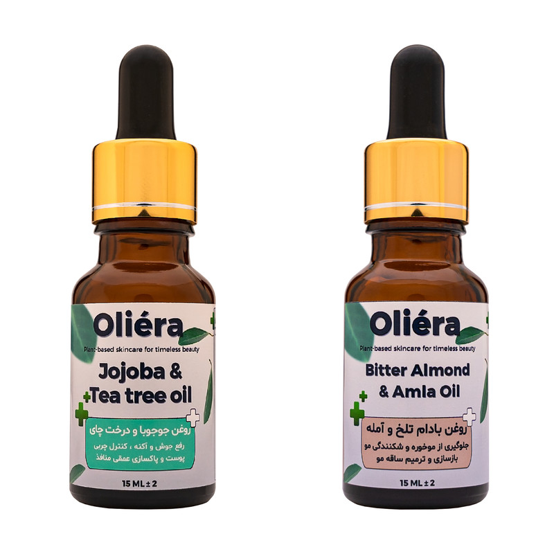 روغن جوجوبا، درخت چای، بادام تلخ، آمله اُلیئرا مدل +AA حجم 30 میلی لیتر بسته 2 عددی