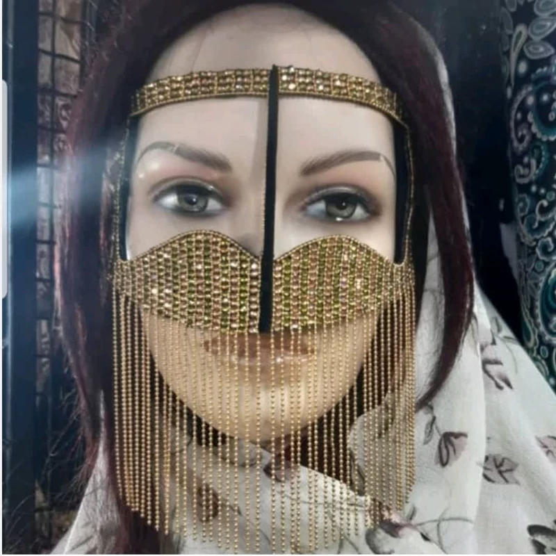 برقع مجلسی نگین دوزی شده آویز دار دست ساز