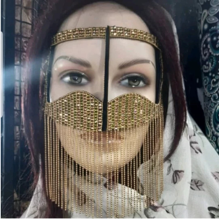 برقع مجلسی نگین دوزی شده آویز دار دست ساز