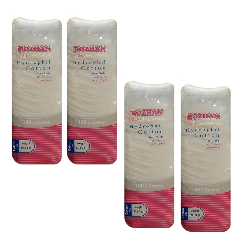 پنبه هیدروفیل بوژان مدل Cotton وزن 50 گرم مجموعه 4 عددی