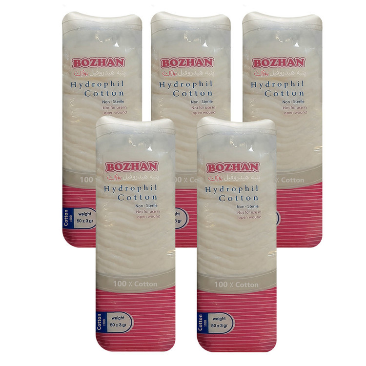 پنبه هیدروفیل بوژان مدل Cotton وزن 50 گرم مجموعه 5 عددی