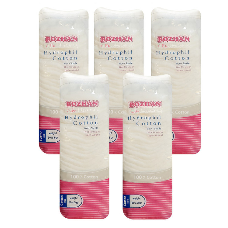پنبه هیدروفیل بوژان مدل Cotton وزن 50 گرم مجموعه 5 عددی