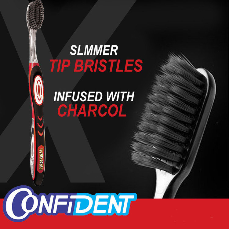 مسواک کانفیدنت مدل Charcoal-Too - Flo با برس نرم به همراه نخ دندان