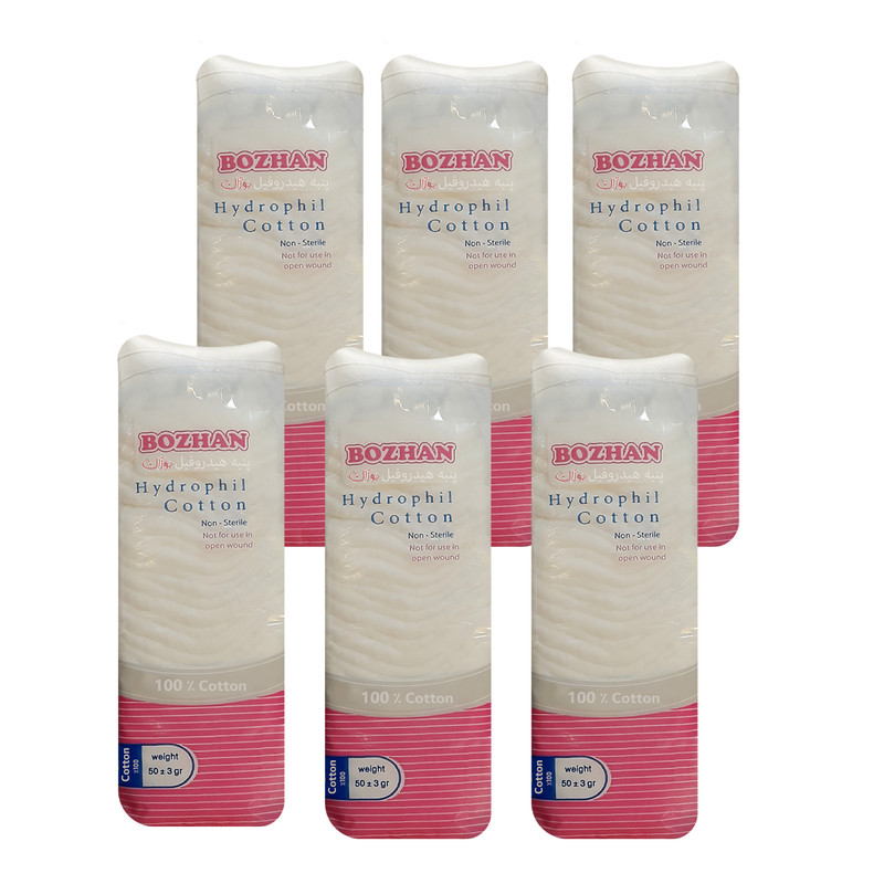 پنبه هیدروفیل بوژان مدل Cotton وزن 50 گرم مجموعه 6 عددی