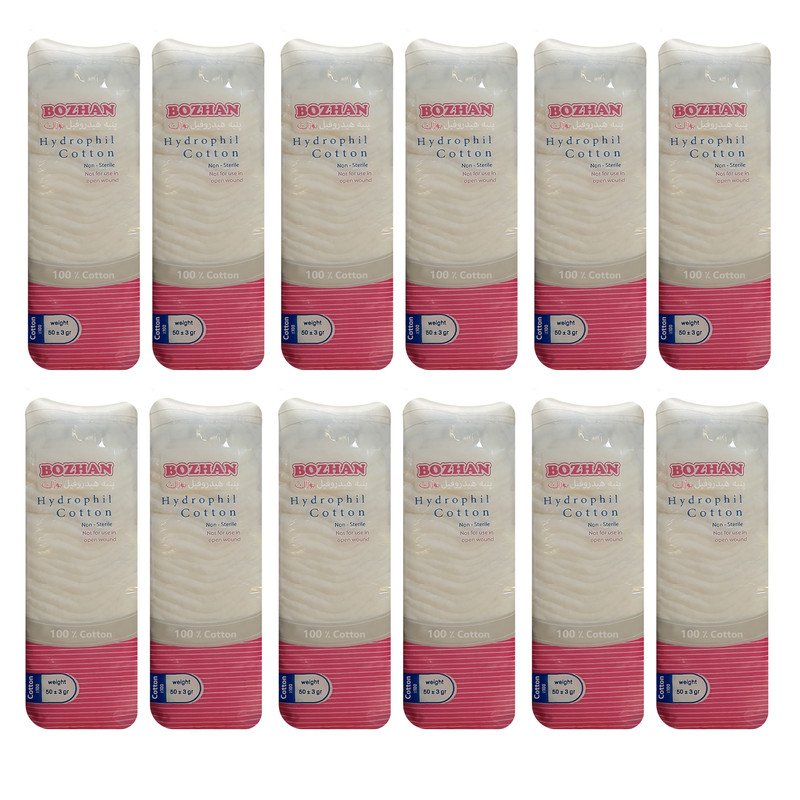پنبه هیدروفیل بوژان مدل Cotton وزن 50 گرم مجموعه 12 عددی