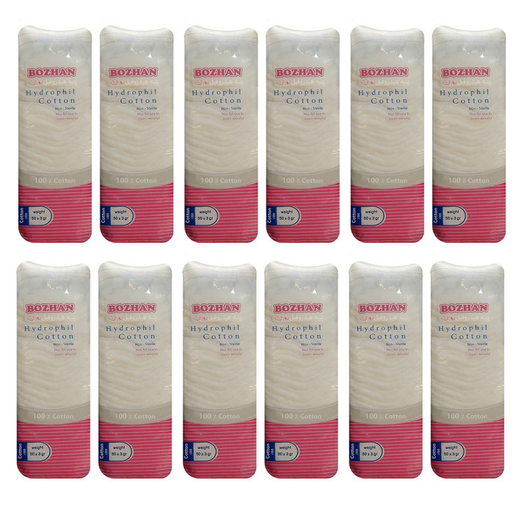 پنبه هیدروفیل بوژان مدل Cotton وزن 50 گرم مجموعه 12 عددی