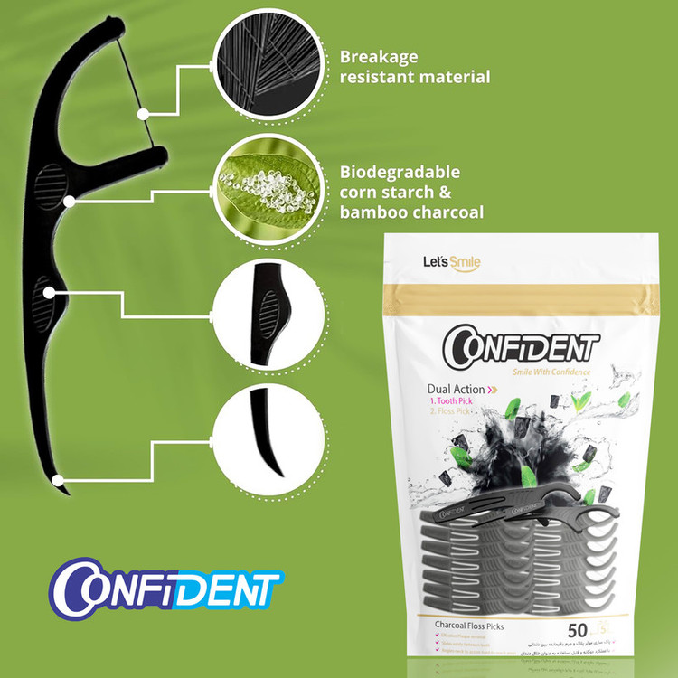 نخ دندان کانفیدنت مدل Charcoal50 سه بسته 50 عددی
