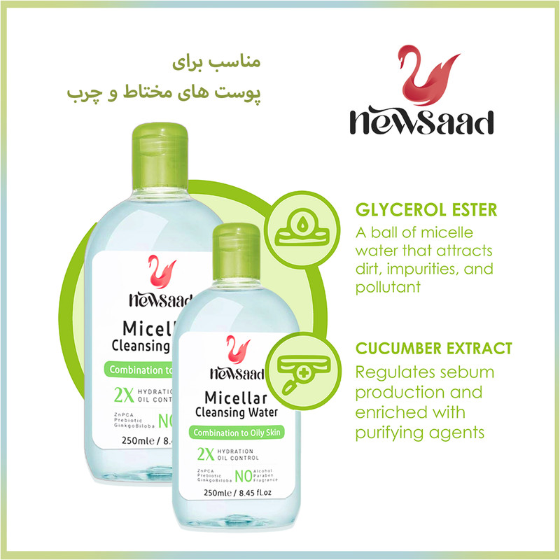 محلول پاک کننده آرایش صورت نیوساد مدل Com-Oil مناسب پوست های چرب حجم 250 میلی لیتر مجموعه سه عددی