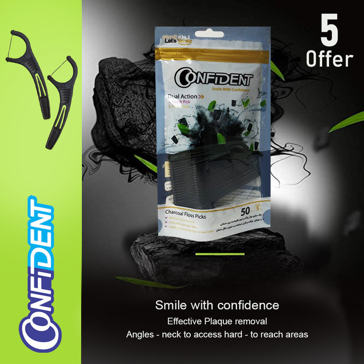 نخ دندان کانفیدنت مدل Charcoal50 سی و شش بسته 50 عددی