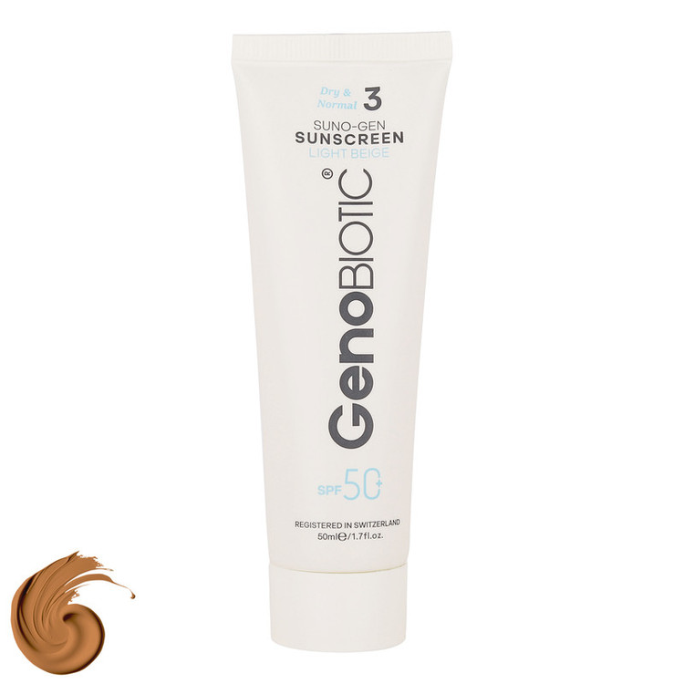 کرم ضد آفتاب رنگی صورت ژنوبایوتیک SPF 50 مدل SUNOGEN محافظ UVA ،UVB، مناسب پوستهای خشک و معمولی حجم 50 میلیلیتر