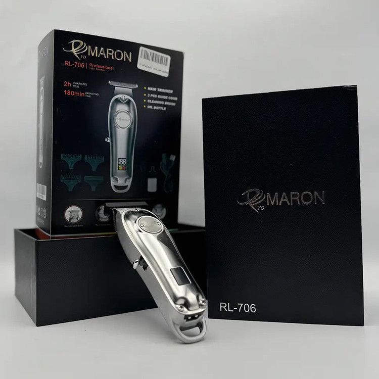 ماشین اصلاح موی سر و صورت پرومارون مدل RL706 با تیغه کروم و استیل ضدزنگ، باتری 600mAh، نمایشگر دیجیتال، قابلیت اصلاح صفر، شانه متحرک 2 تا 4 میلیمتر، طراحی ارگونومیک و مقاوم در برابر ضربه، شارژ سریع 50 دقیقهای و منبع انرژی باتری قابل شارژ
