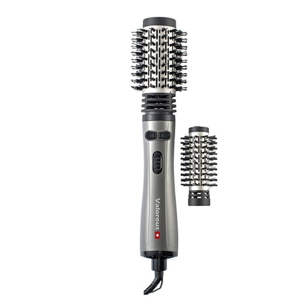 سشوار برسدار چرخشی 1200 وات والوروس مدل VL-507، موتور AC، وزن 950 گرم، المنت سرامیک، دارای سری برسدار گرد باریک، سری برسدار گرد پهن با ویژگی فرکنندگی، صافکنندگی، حجمدهندگی، با قابلیت تنظیم دما