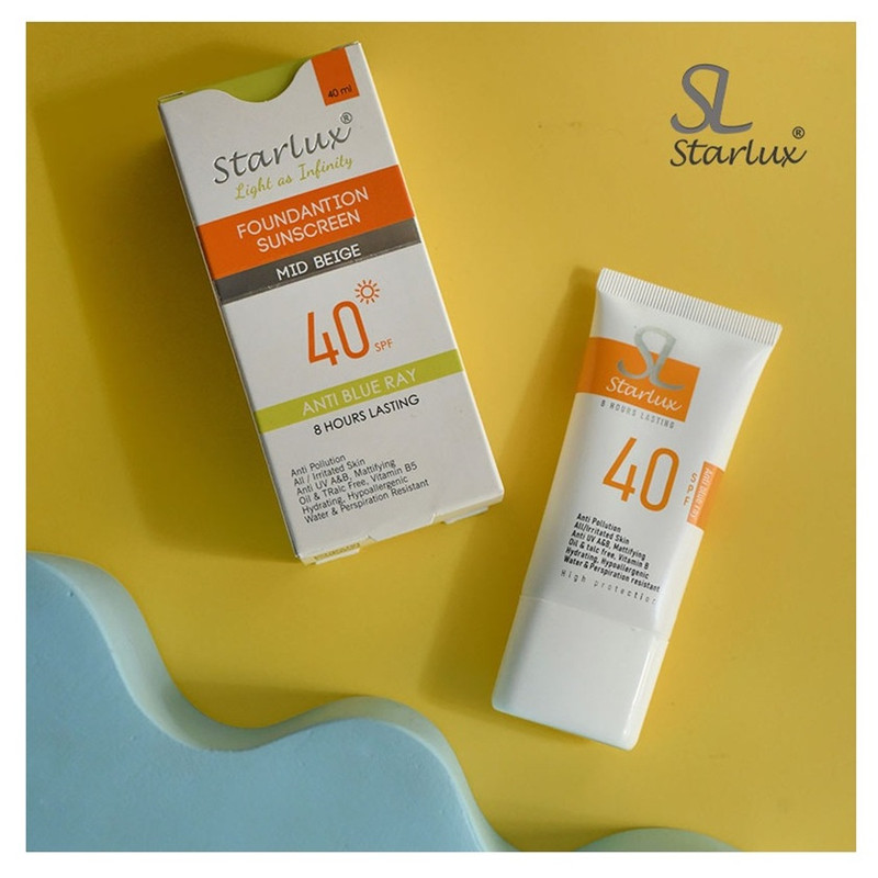 کرم ضدآفتاب رنگی استار لوکس SPF40 مدل فوق سبک، محافظ UVA و UVB و ضد اشعه آبی (Blue Ray)، ضد آب و مقاوم در برابر تعریق، آبرسان و تقویتکننده پوست، مناسب انواع پوست حجم 40 میلیلیتر