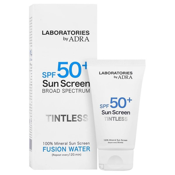کرم ضد آفتاب بیرنگ صورت و گردن آدرا SPF 50 مدل فیوژن واتر محافظ UVA/UVB مناسب برای انواع پوست حجم 50 میلیلیتر