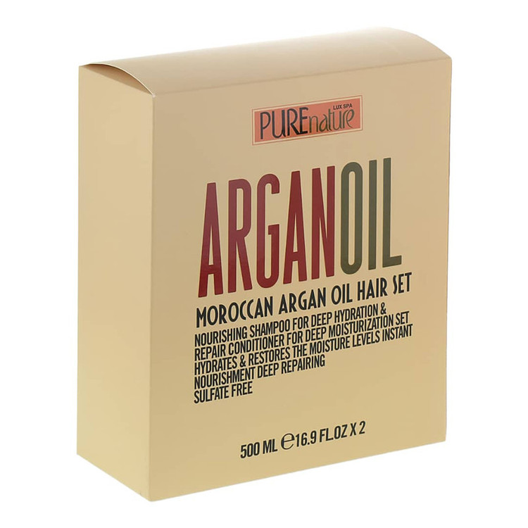 شامپو تقویت کننده و ترمیم کننده مو پیور نیچر مدل argan حجم 500 میلی لیتر به همراه ماسک مو پیور نیچر مدل argan oil