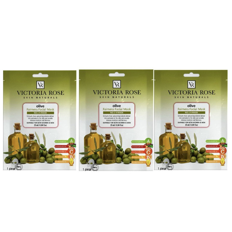 ماسک صورت ویکتوریا رز مدل زیتون مناسب برای انواع پوست حجم 25 میلی لیتر بسته 3 عددی