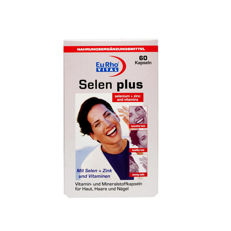 کپسول تقویت پوست، مو و ناخن یوروویتال مدل Selen plus بسته 60 عددی با سلنیوم، ویتامینهای گروه B، آنتیاکسیدان قوی، حمایت از سیستم ایمنی، تنظیم هورمونهای تیروئیدی و افزایش انرژی