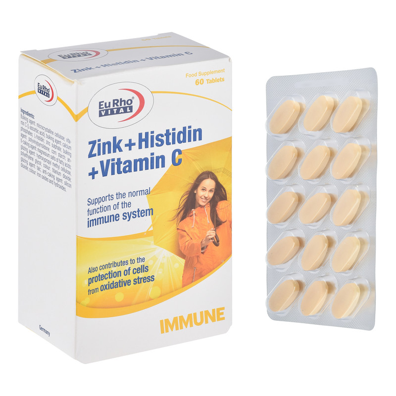 کپسول زینک، ویتامین سی و هیستیدین یوروویتال - 395 میلی گرم بسته 60 عددی