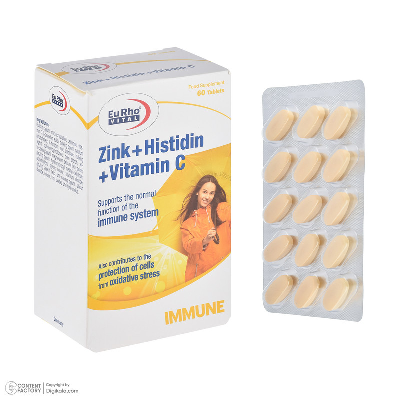 کپسول زینک، ویتامین سی و هیستیدین یوروویتال - 395 میلی گرم بسته 60 عددی