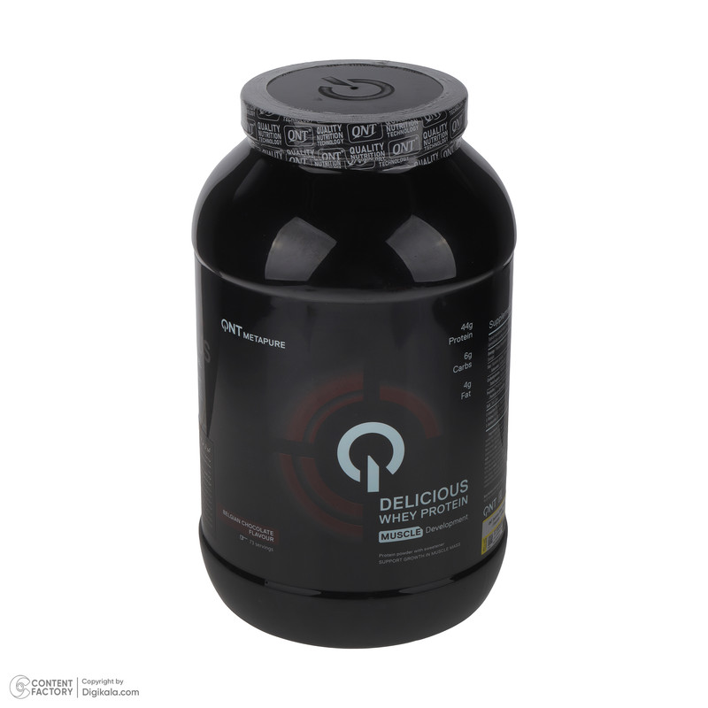 پودر پروتئین وی شکلاتی کیو ان تی مدل Delicious Whey Muscle Development وزن 2200 گرم