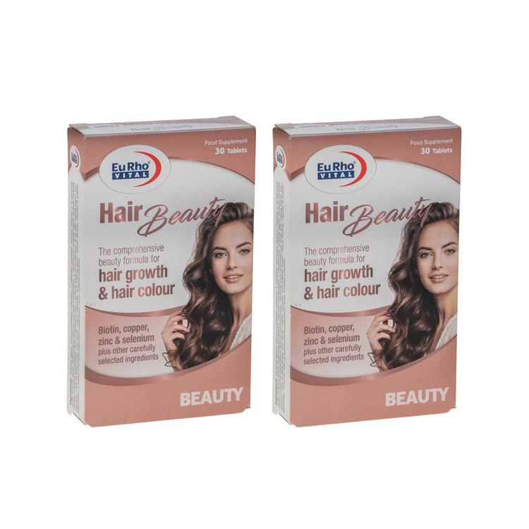 مکمل تقویت پوست، مو و ناخن یوروویتال مدل Hair Beauty بسته 60 عددی، حاوی ویتامین A، C، بیوتین، روی و مس، جلوگیری از ریزش و نازک شدن مو، رشد مجدد و تثبیت رنگ مو، تقویت و کاهش شکنندگی ناخنها