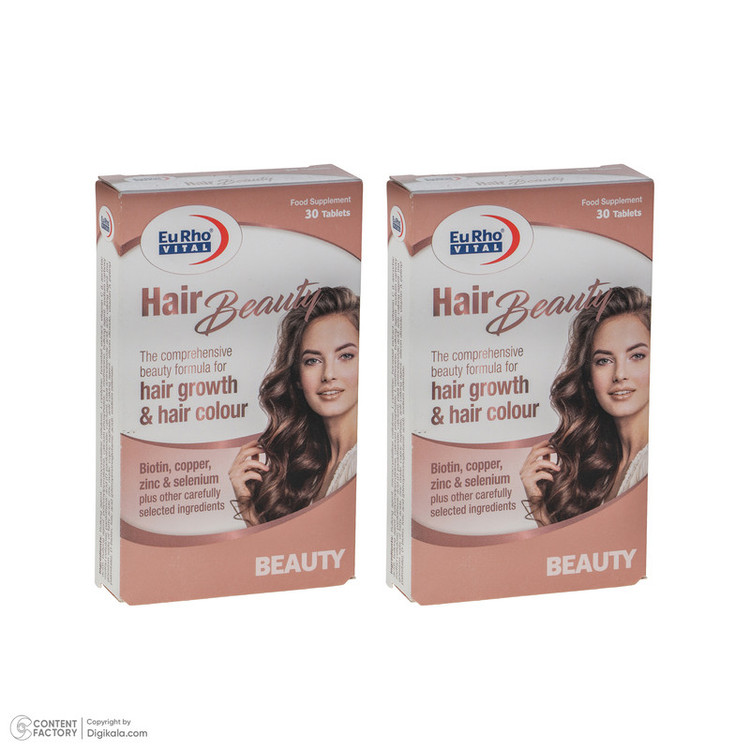 مکمل تقویت پوست، مو و ناخن یوروویتال مدل Hair Beauty بسته 60 عددی، حاوی ویتامین A، C، بیوتین، روی و مس، جلوگیری از ریزش و نازک شدن مو، رشد مجدد و تثبیت رنگ مو، تقویت و کاهش شکنندگی ناخنها