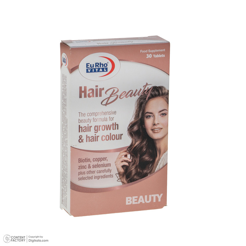 مکمل تقویت پوست، مو و ناخن یوروویتال مدل Hair Beauty بسته 60 عددی، حاوی ویتامین A، C، بیوتین، روی و مس، جلوگیری از ریزش و نازک شدن مو، رشد مجدد و تثبیت رنگ مو، تقویت و کاهش شکنندگی ناخنها